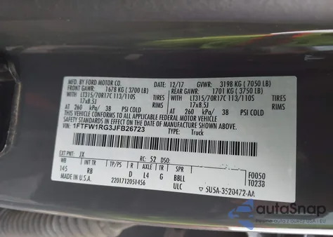 2018 Ford F-150 Raptor из США, поврежденный, VIN 1FTFW1RG3JFB26723